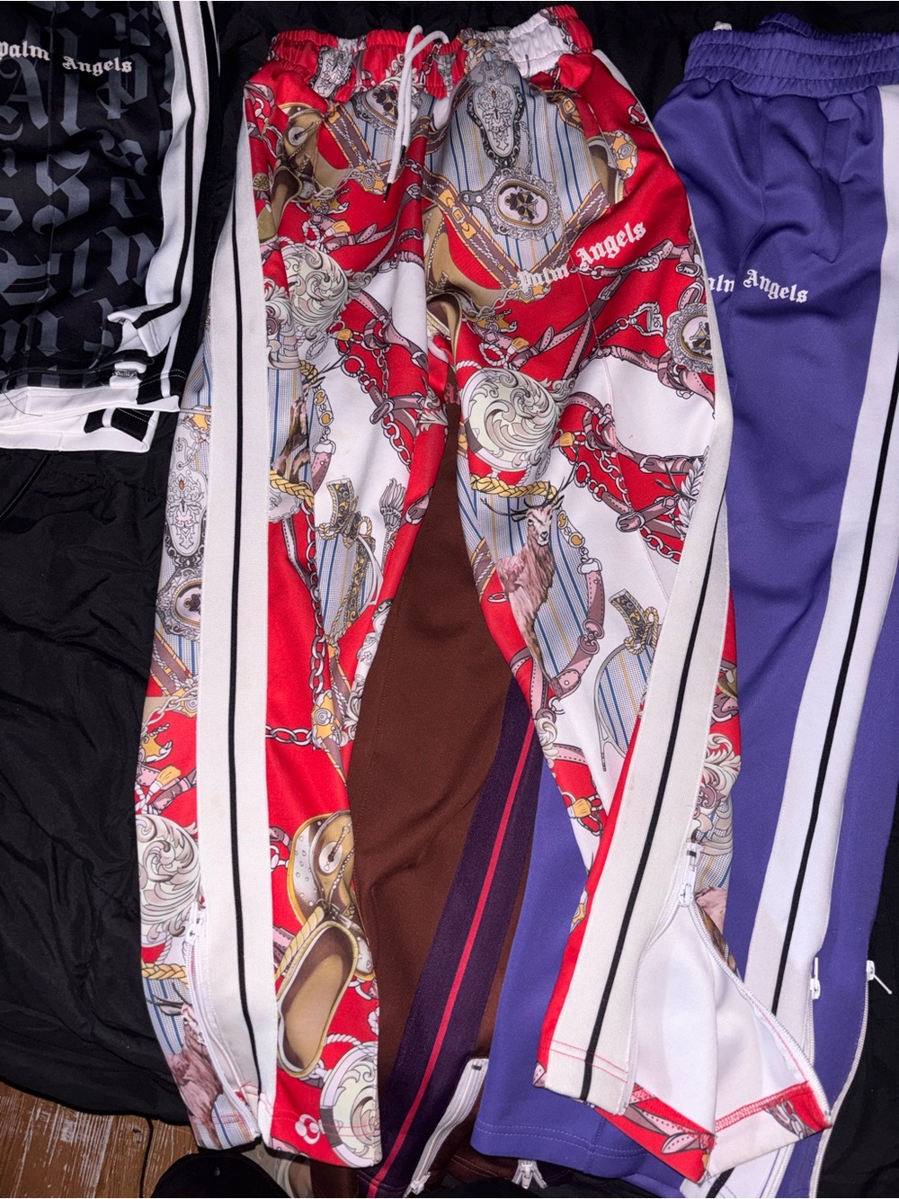 Palm Angels Red and White Chain-Print Track Pants